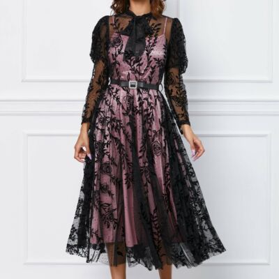 Black Friday 2022 Rochie Sofia neagra cu dublura roz