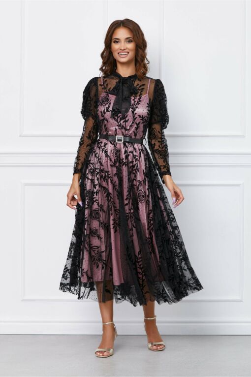 Black Friday 2022 Rochie Sofia neagra cu dublura roz