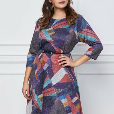 Black Friday 2022 Rochie Sorana cu imprimeu multicolor si curea in talie