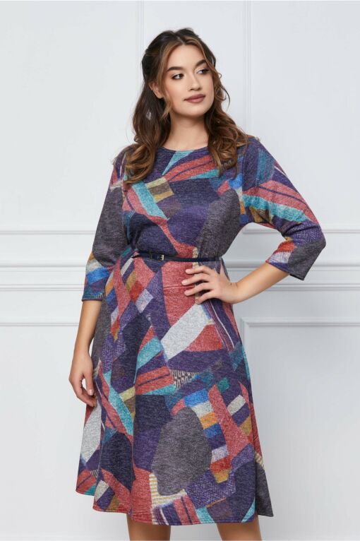 Black Friday 2022 Rochie Sorana cu imprimeu multicolor si curea in talie