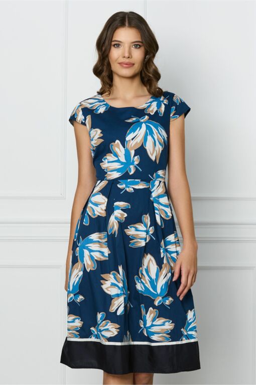 Black Friday 2022 Rochie Sore bleumarin cu flori albastre