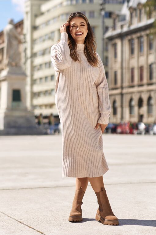 Black Friday 2022 Rochie Sore ivory din tricot reiat