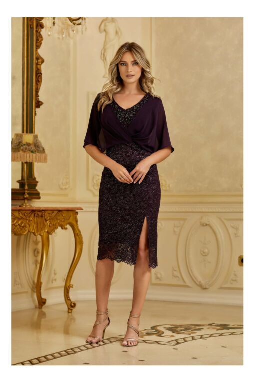 Black Friday 2022 Rochie Teodora mov cu glitter si voal la bust
