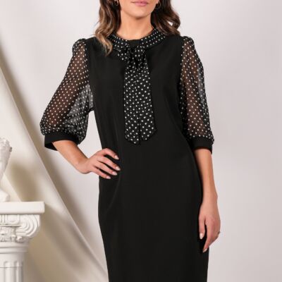 Black Friday 2022 Rochie Vanessa neagra cu buline pe maneci si guler