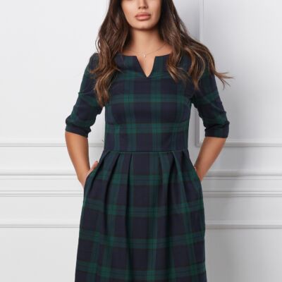 Black Friday 2022 Rochie Vera bleumarin cu carouri verzi