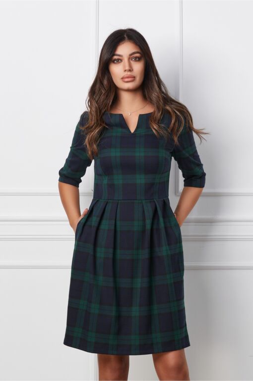 Black Friday 2022 Rochie Vera bleumarin cu carouri verzi
