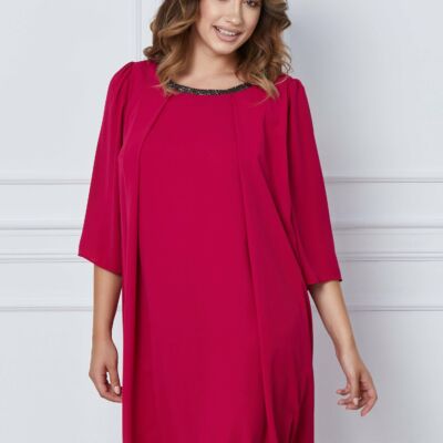 Black Friday 2022 Rochie Vera fucsia cu pliuri si margele la decolteu