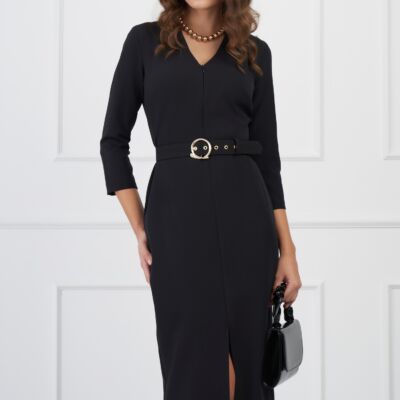 Black Friday 2022 Rochie Violeta neagra cu fermoar si curea in talie