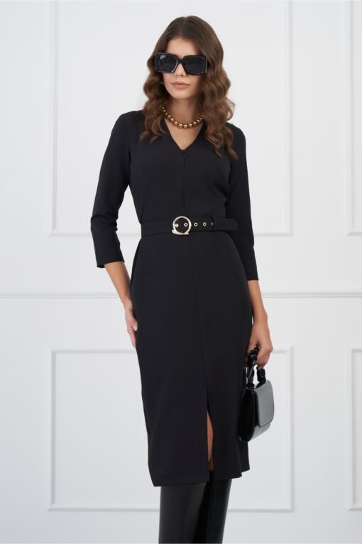 Black Friday 2022 Rochie Violeta neagra cu fermoar si curea in talie