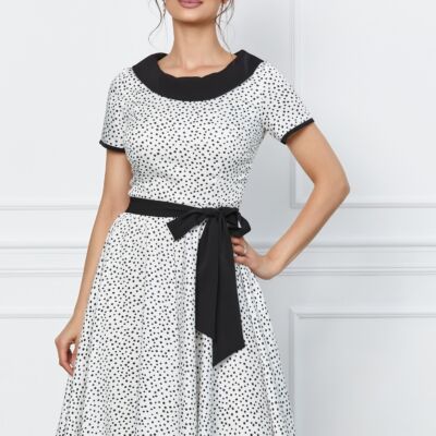Black Friday 2022 Rochie Viviana alba cu buline negre