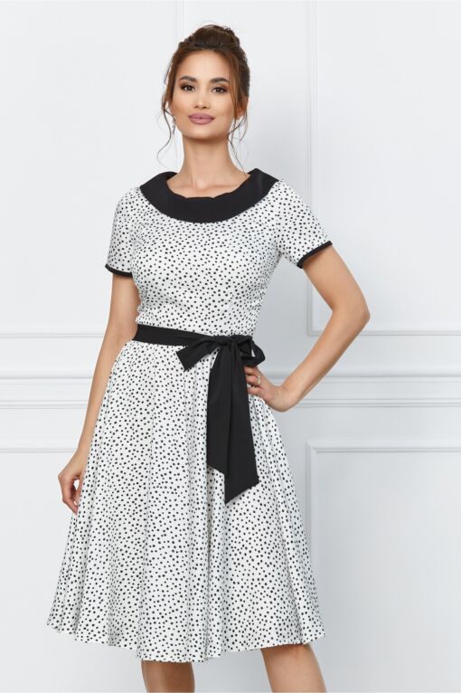 Black Friday 2022 Rochie Viviana alba cu buline negre