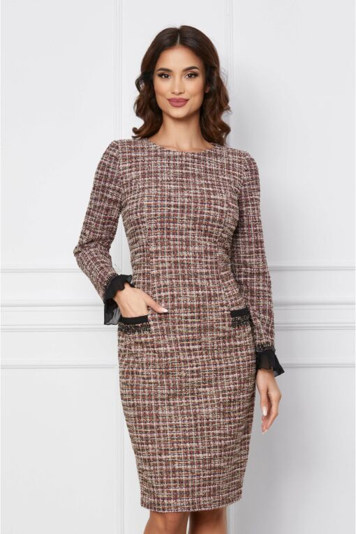 Black Friday 2022 Rochie Viviana cu imprimeu beige bordo