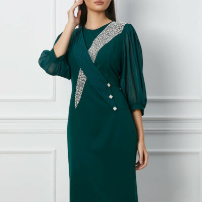 Black Friday Rochie Viviana verde cu perlute la bust
