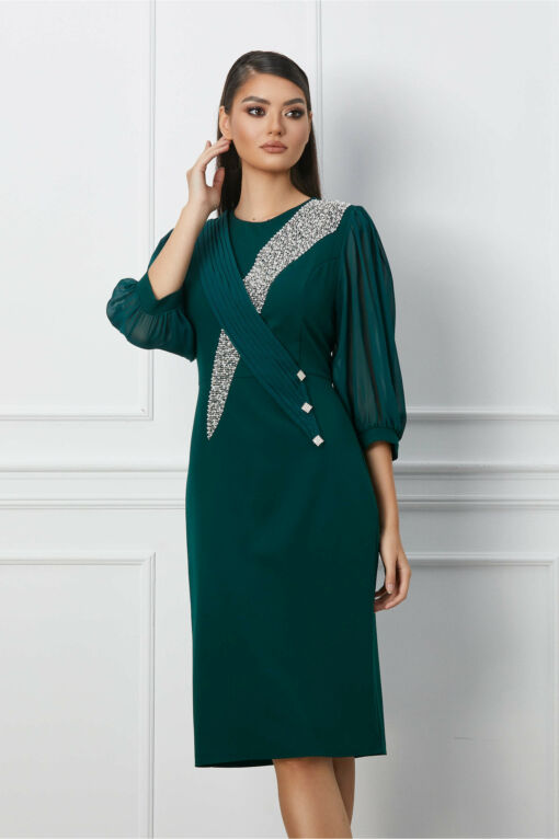 Black Friday Rochie Viviana verde cu perlute la bust