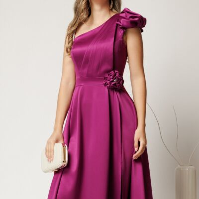 Black Friday Rochie de ocazie din tafta magenta cu detaliu floare