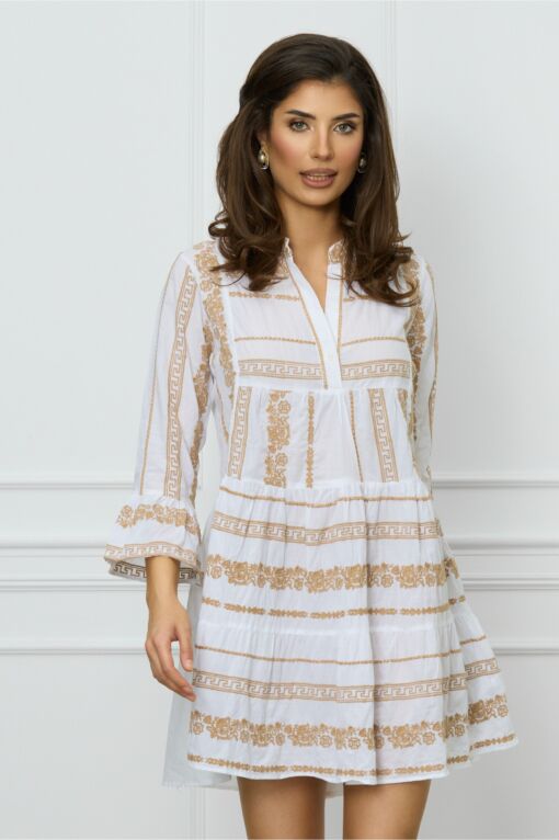Black Friday 2022 Rochie de vara alba cu broderie bej