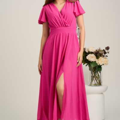 Black Friday Rochie lunga fucsia din voal in clos cu glitter- Moze