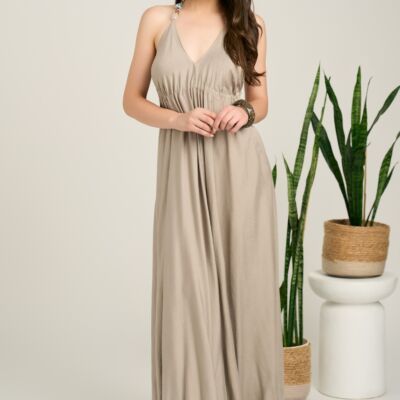 Black Friday Rochie lunga gri din viscoza cu croi lejer si snur reglabil in talie