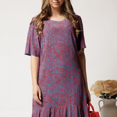 Black Friday Rochie midi albastra din viscoza cu croi drept si imprimeu corai