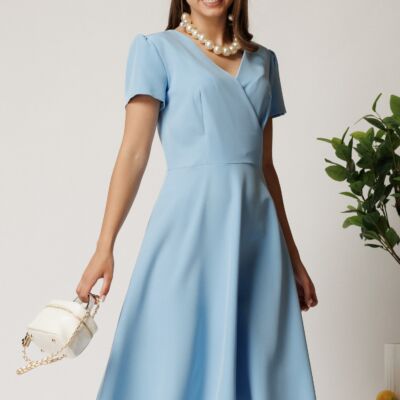 Black Friday Rochie midi blue din voal in clos cu decolteu petrecut