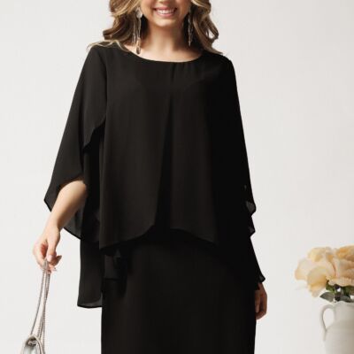 Black Friday Rochie midi neagra din voal cu maneci despicate