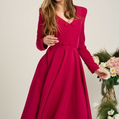 Black Friday Rochie office din stofa fucsia cu nasturi la bust