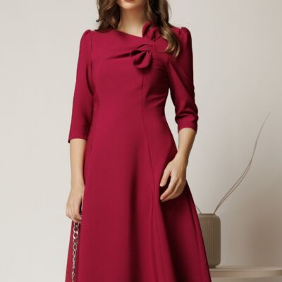 Black Friday Rochie office din stofa magenta cu funda la bust