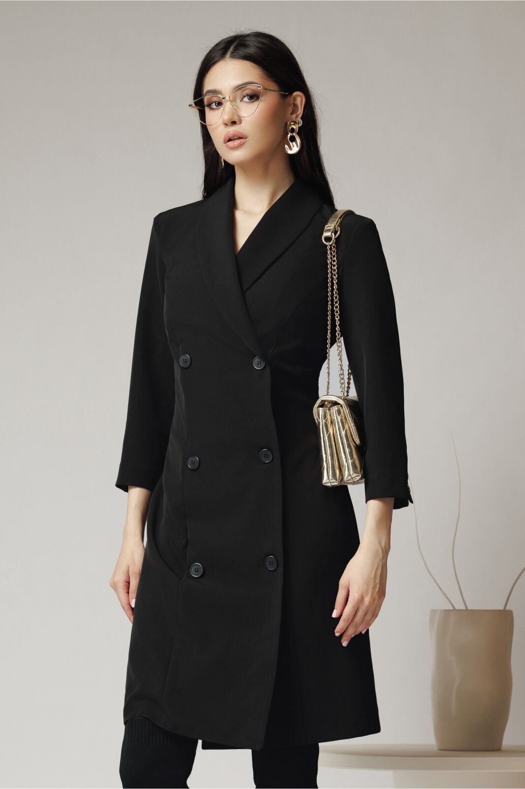 Black Friday Rochie office din stofa neagra tip sacou