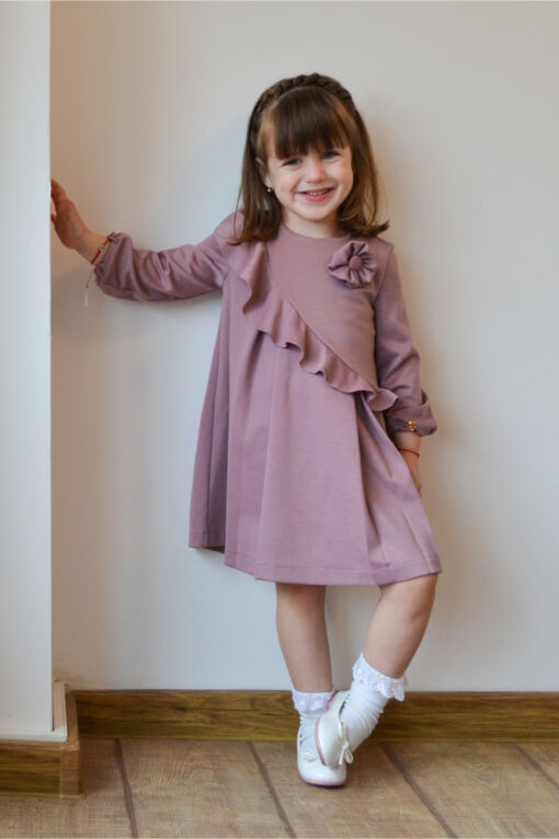 Black Friday 2022 Rochita pentru fetite Dy Fashion lila cu volanas si floare 3D