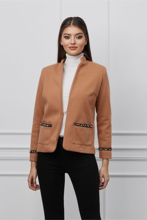 Black Friday Sacou Dy Fashion crem cu aplicatii
