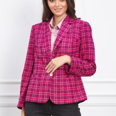 Black Friday 2022 Sacou Lorena fucsia cu carouri