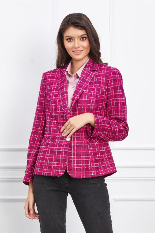 Black Friday 2022 Sacou Lorena fucsia cu carouri