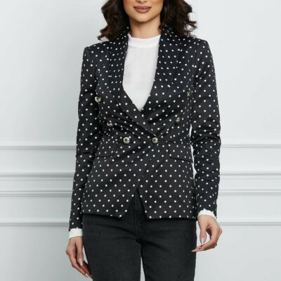 Black Friday 2022 Sacou MBG negru cu buline albe si doua randuri de nasturi