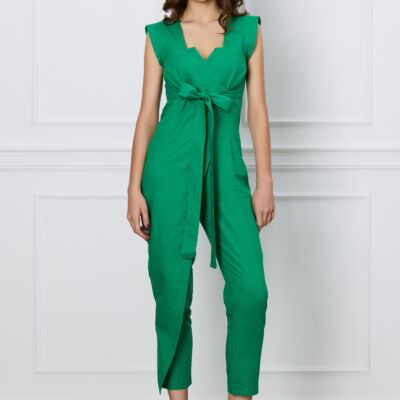 Black Friday 2022 Salopeta Laura verde cu aspect petrecut si cordon in talie