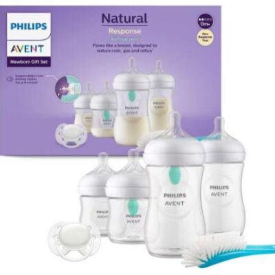 Black Friday Set PHILIPS AVENT Natural Response SCD657/11: 2 biberoane 125ml + 2 biberoane 260ml + 2 dispozitive AirFree + suzeta + perie biberon
