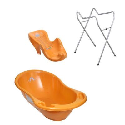 Black Friday 2022 Set cadita baie Meteo portocaliu 86 cm + suport universal + suport anatomic cadita copii