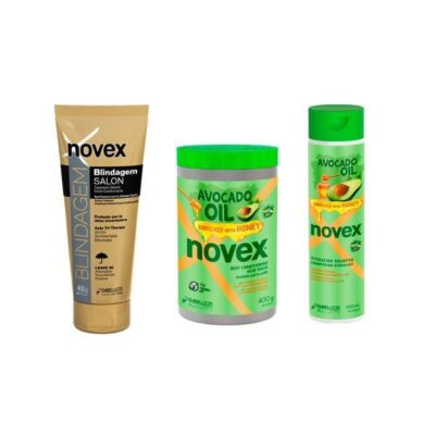 Black Friday 2022 Set cadou hidratare par deteriorat Avocado&Particule Aur Novex (Sampon avocado 300 ml+Masca avocado 400 +Protector termic aur 400 g)
