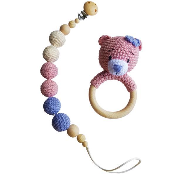 Black Friday 2022 Set jucarii crosetate manual pentru dentitie si suzeta - Ursulet - roz Maimutzeria Tiarra