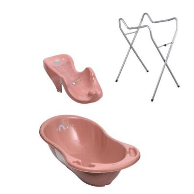 Black Friday 2022 Set pachet cadita baie Meteo Roz 102 cm + suport anatomic si suport universal copii