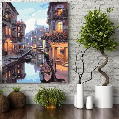Black Friday 2024 Set pictura pe numere (panza) Canal in Venetia 50x40 cm