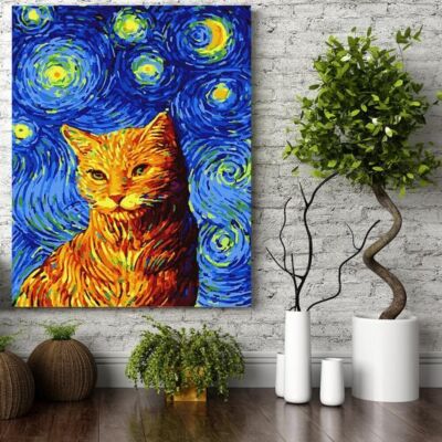 Black Friday 2022 Set pictura pe numere (panza) Noapte instelata - Pisica Van Gogh 50x40 cm