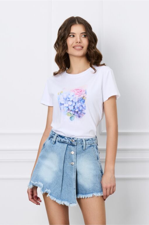 Black Friday 2022 Tricou Nadia alb cu imprimeu floral